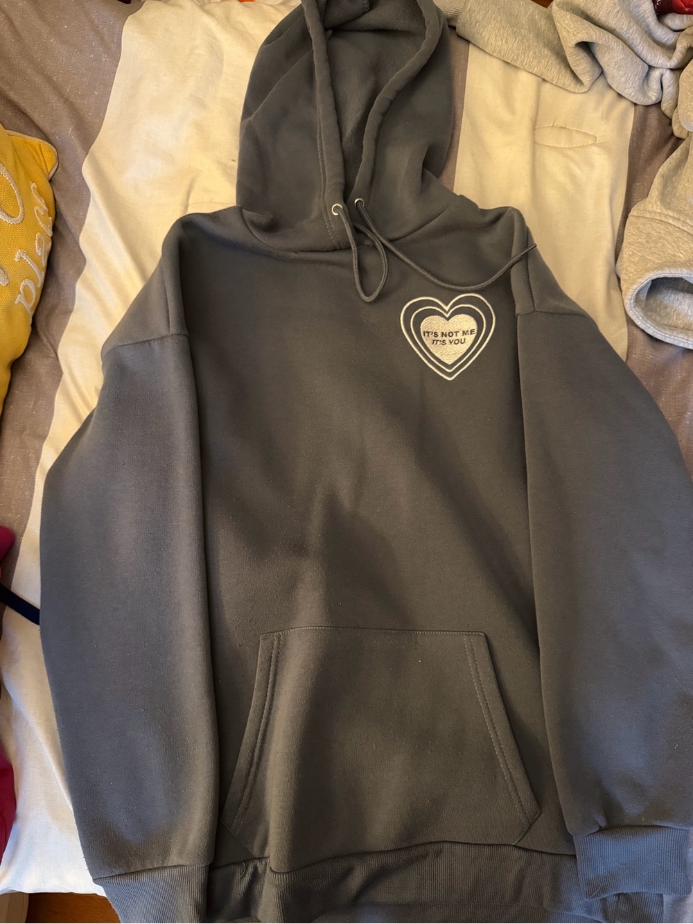 Women’s Charcoal Gray Hoodie Sweatshirt with Heart Patch
